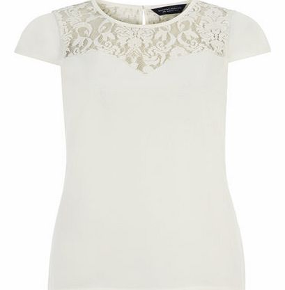 Dorothy Perkins Womens Cream Lace Insert Yoke Top- Cream