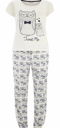 Womens Cream Owl Pyjama Set- Cream DP33006581
