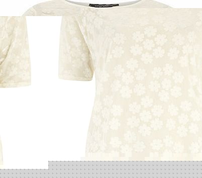 Womens Cream Velvet Floral Tee- White DP05467620