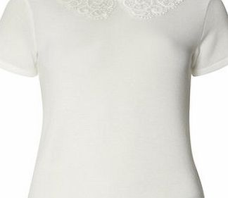 Dorothy Perkins Womens Crochet Collar Jersey Knit Top- Ivory