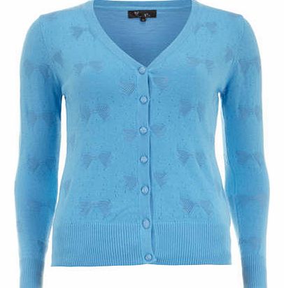Womens Cutie Blue Fitted Knit Cardigan- Blue