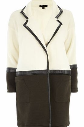 Womens Cutie Cream Colour Block Coat- Cream