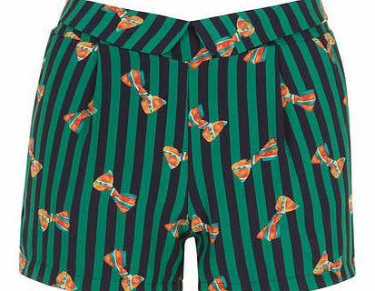 Dorothy Perkins Womens Cutie Green Ribbon Print Shorts- Green
