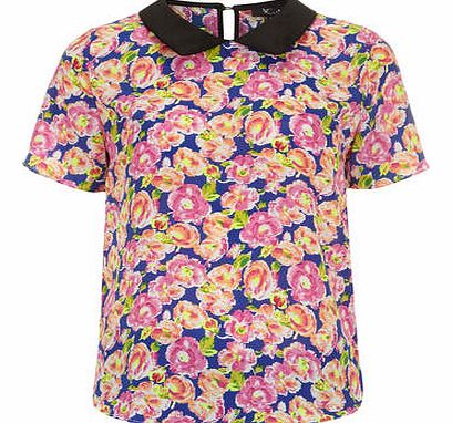Womens Cutie Pink Bright Floral Printed Top-