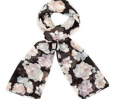 Dorothy Perkins Womens Dark Floral Chiffon Scarf- Black DP11118810