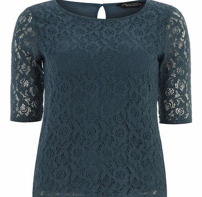 Dorothy Perkins Womens Dark Green Lace Front Top- Teal DP56383833