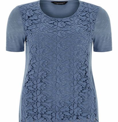Dorothy Perkins Womens Denim lace front tee- Blue DP56373224