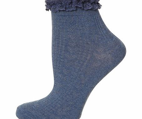 Dorothy Perkins Womens Denim lace top ankle socks- Blue DP16120241