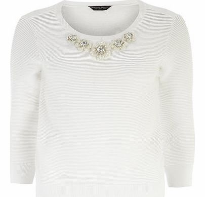 Dorothy Perkins Womens Embellished Ottoman Jumper- White