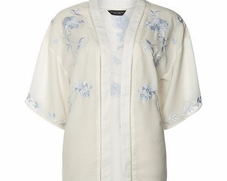 Dorothy Perkins Womens Embroidered Floral Kimono- White DP67198182