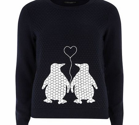 Dorothy Perkins Womens Embroidered Penguin Jumper- Blue DP55157023