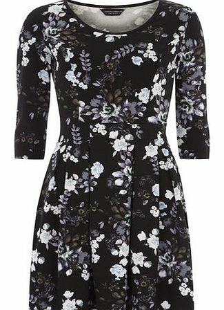 Dorothy Perkins Womens Floral 3/4 sleeve print dress- Black