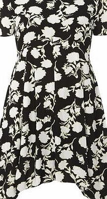 Dorothy Perkins Womens Floral Asymmetric Midi Dress- Black