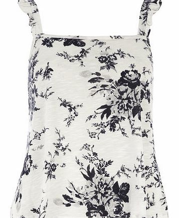 Womens Floral Frill Strap Cami Top- White