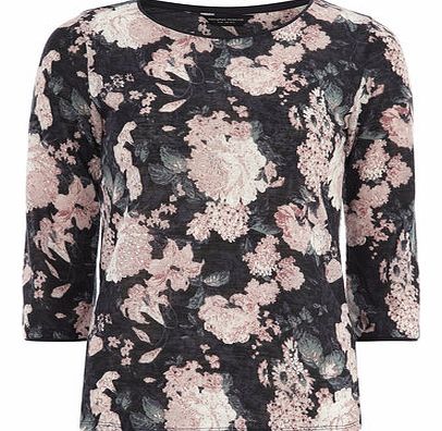 Dorothy Perkins Womens Floral Jersey Knit Diamante Detail- Blue