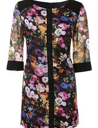 Dorothy Perkins Womens Floral long sleeve tunic- Black DP68100072