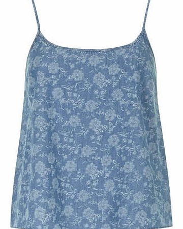 Dorothy Perkins Womens Floral Print denim cami- Blue DP70285124
