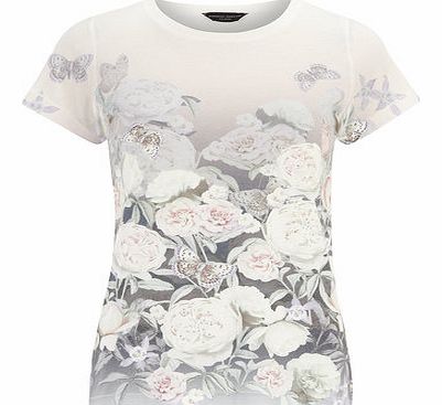 Dorothy Perkins Womens Floral Print Tee with Diamante Detail-