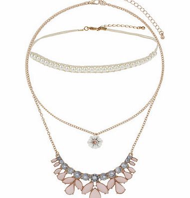 Dorothy Perkins Womens Flower And Pearl Necklaces- Pink DP49815423