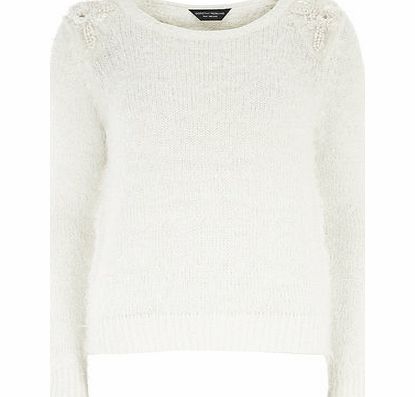 Dorothy Perkins Womens Fluffy Floral Shoulder Jumper- White