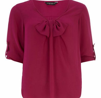Dorothy Perkins Womens Fuschia Big Bow Rollsleeve Top- Fuchsia
