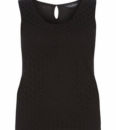 Dorothy Perkins Womens Geo Lace Front V-Neck Shell Top- Black