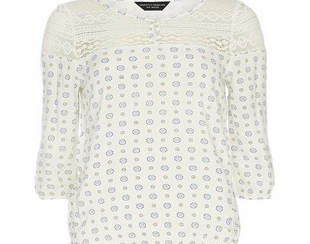 Dorothy Perkins Womens Geo Print 3/4 Sleeve Smock Top- White