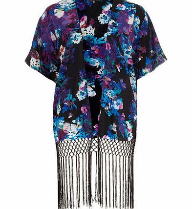 Womens Girls On Film Blue Floral Kimono- Blue