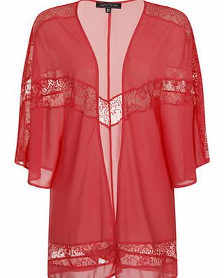 Dorothy Perkins Womens Girls On Film Coral Lace Insert Kimono-