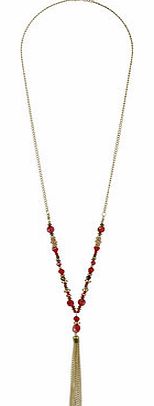 Dorothy Perkins Womens Glass Red Bead Tassel Necklace- Red