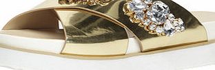 Dorothy Perkins Womens Gold gem cross strap flatforms- Gold
