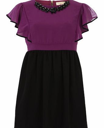 Dorothy Perkins Womens Grape Frill Sleeve Dress- Purple DP61400108