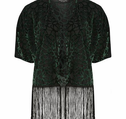 Womens Green Abstract Tassel Kimono- Green