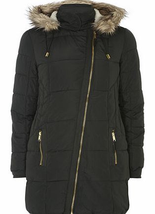 Dorothy Perkins Womens Green Asymmetric Zip Puffa Jacket- Green