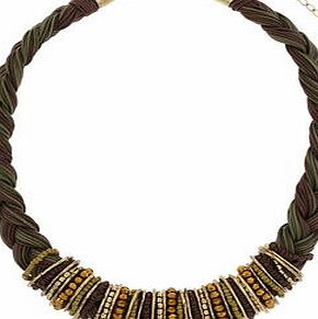 Dorothy Perkins Womens Green Corded Plait Necklace- Khaki