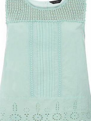 Dorothy Perkins Womens Green Crochet Yoke Shell Top- Green
