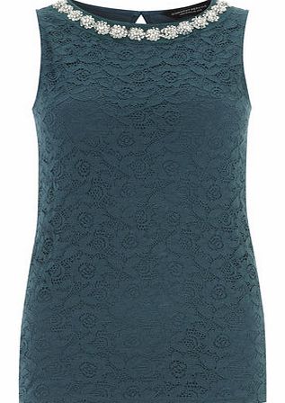 Dorothy Perkins Womens Green diamante detail lace shell top-