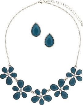 Dorothy Perkins, 1134[^]262014000642685 Womens Green Flower Jewellery Set.- Silver