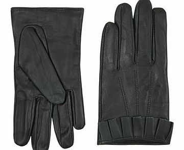 Dorothy Perkins Womens Green Leather Frill Gloves- Green