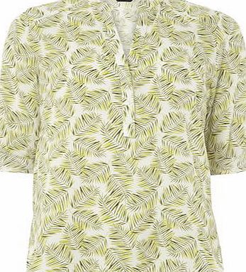 Dorothy Perkins Womens Green Palm Leaf Roll sleeve Top- Green