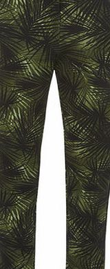 Dorothy Perkins Womens Green Palm Print Textured Trousers- Green