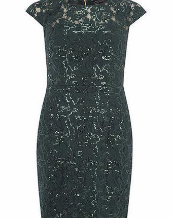 Dorothy Perkins Womens Green sequin lace pencil dress- Dark