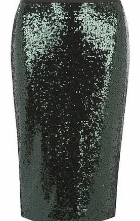 Dorothy Perkins Womens Green Sequin Pencil Skirt- Dark Green
