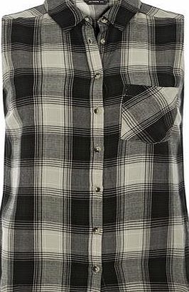 Dorothy Perkins Womens Green Sleeveless Check Shirt- Green