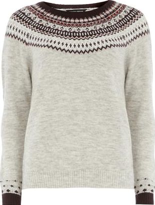 Dorothy Perkins, 1134[^]262015000709700 Womens Grey and Berry Fair Isle Jumper- Grey