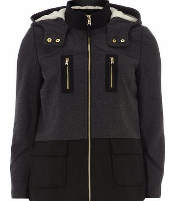 Dorothy Perkins Womens Grey and Black Contrast Parka- Black/Grey
