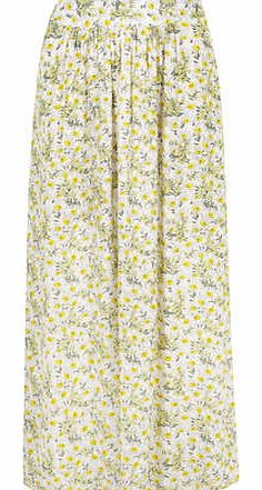 Womens Grey and Lemon Ditsy Maxi Skirt- Yellow