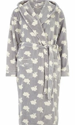 Dorothy Perkins Womens Grey Bunny Print Dressing Gown- Silver