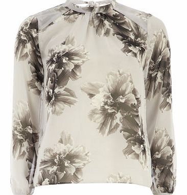 Dorothy Perkins Womens Grey Floral Chiffon Top- Grey DP05515562