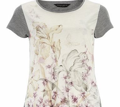 Dorothy Perkins Womens Grey floral pleat back motif tee- Grey
